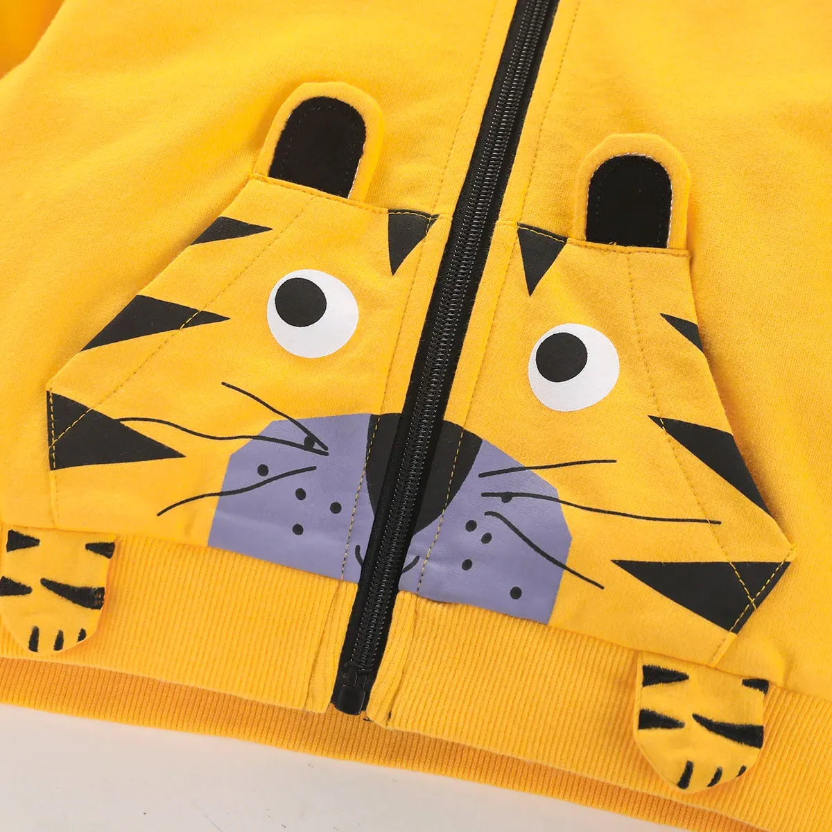 Kids Boys Girls Tiger Dino Print Fleece Hooded Jackets