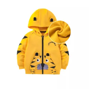 Kids Boys Girls Tiger Dino Print Fleece Hooded Jackets