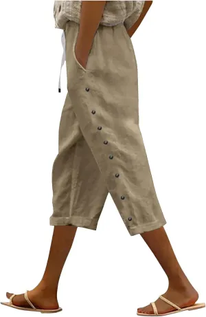 Lastesso Capri Pants for Women Basic Solid Summer Boho Lounge Trousers with Pocket Loose Comfy Drawstring Vacation Outfits