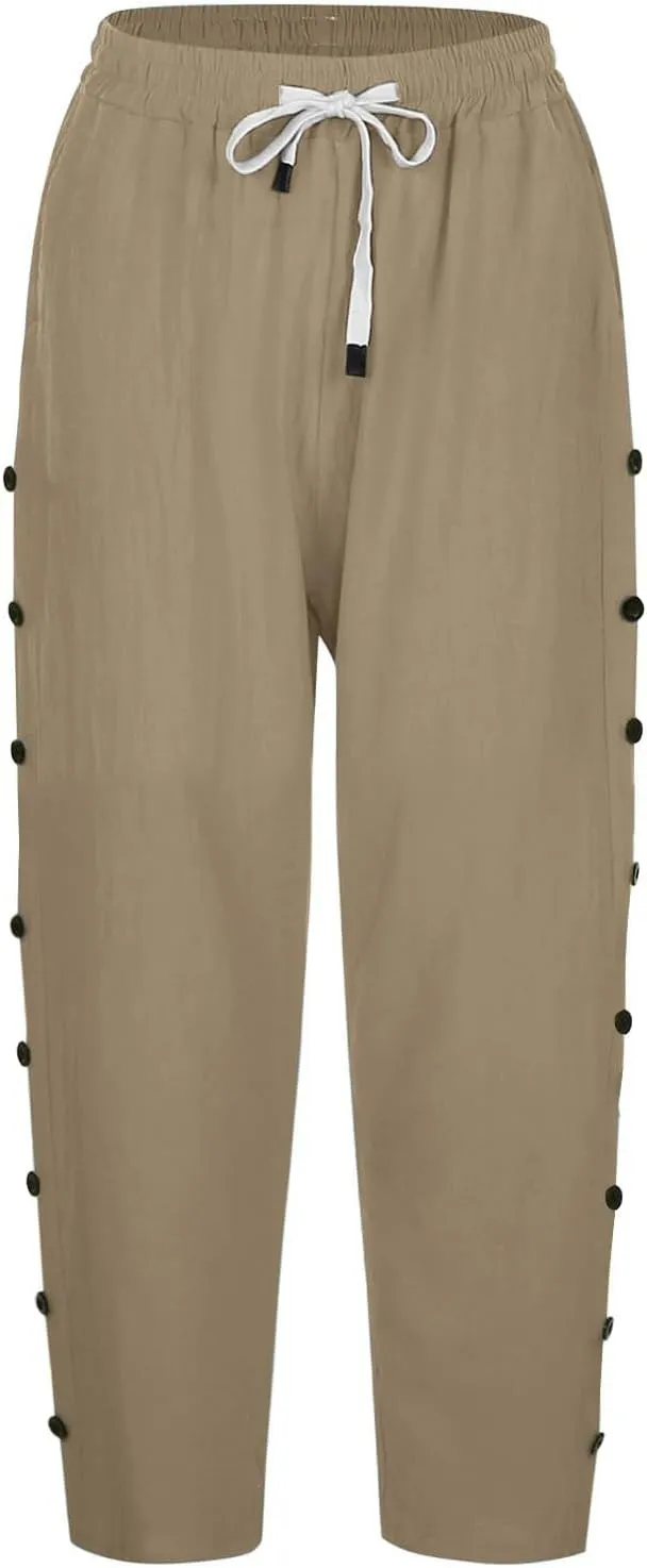 Lastesso Capri Pants for Women Basic Solid Summer Boho Lounge Trousers with Pocket Loose Comfy Drawstring Vacation Outfits