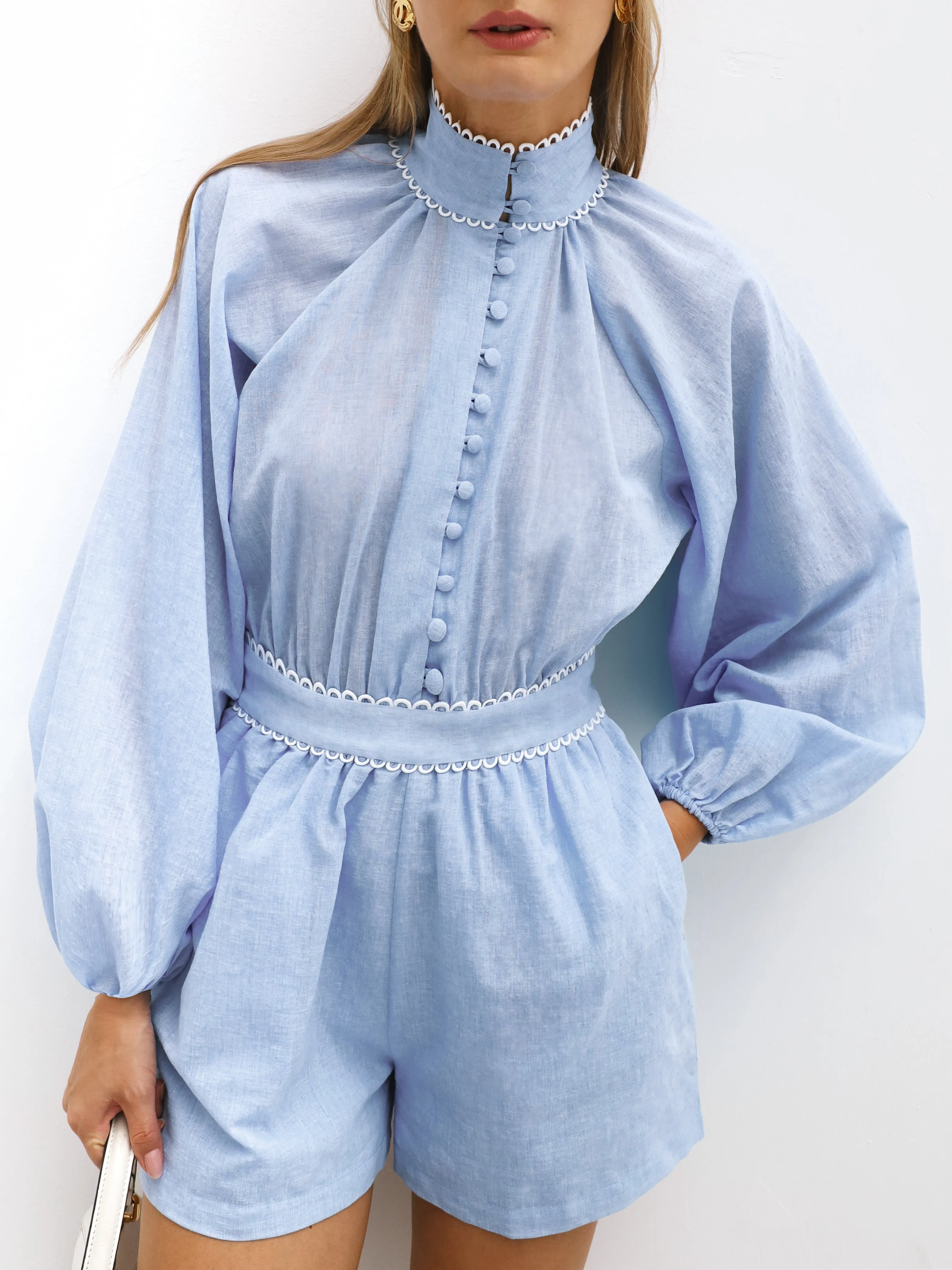 LeFay Contrast Trim Playsuit | Sky Blue