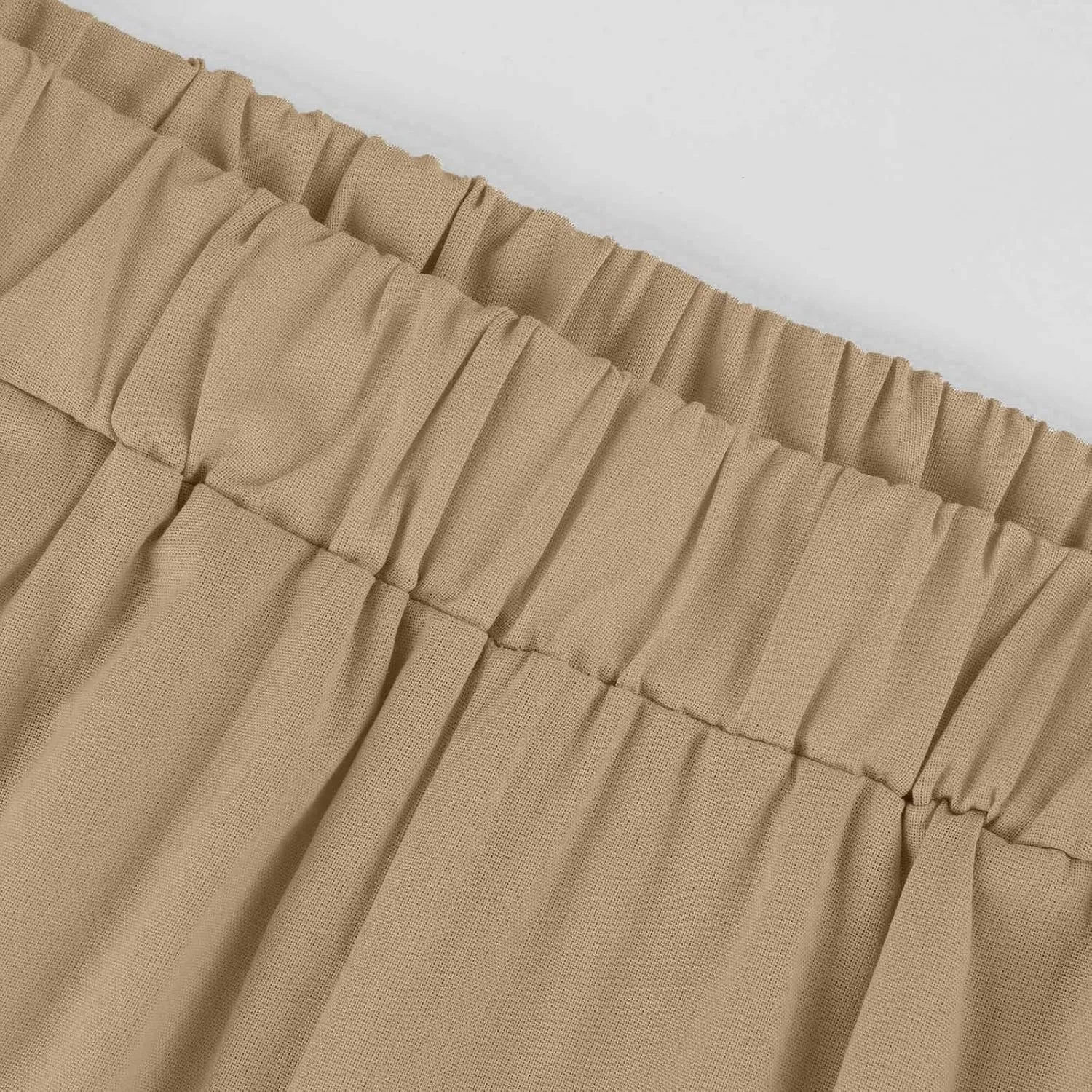 Lightweight Linen Pants for Women Summer Elastic Waisted Straight Leg Pants Casual Loose Fit Solid Color Trousers