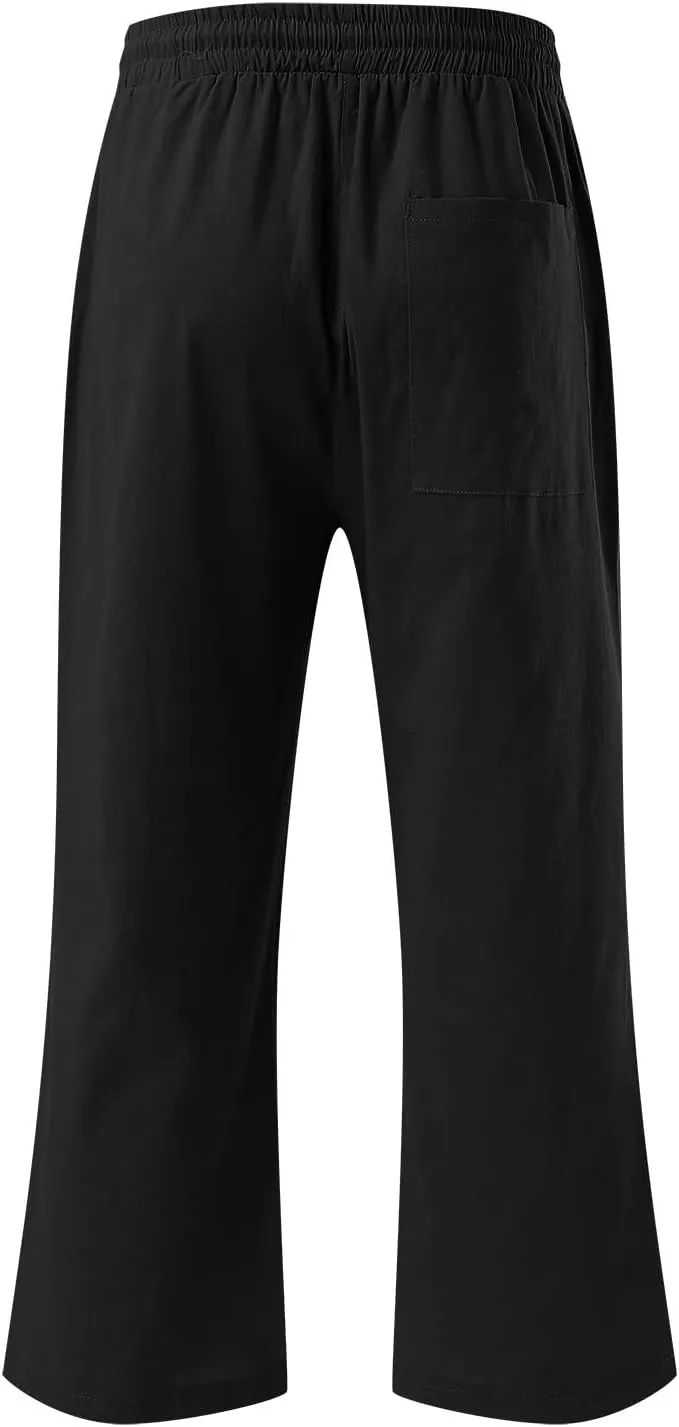 Linen Capri Pants for Women Drawstring Elastic High Waist Wide Leg Pants 2025 Summer Straight Leg Cropped Trousers