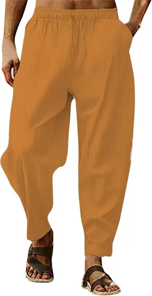 linen pants for men big and tall, beach trousers for men, Linen Pants for Men Loose Fit, Mens Casual Pants Summer Beach Yoga Pants Elastic Waist Straight Legs Trousers