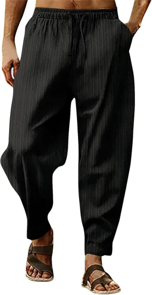 linen pants for men big and tall, yoga pants for men cotton, Linen Pants for Men, Mens Casual Pants Lightweight Elastic Waist Drawstring Summer Yoga Beach Trousers with Pockets