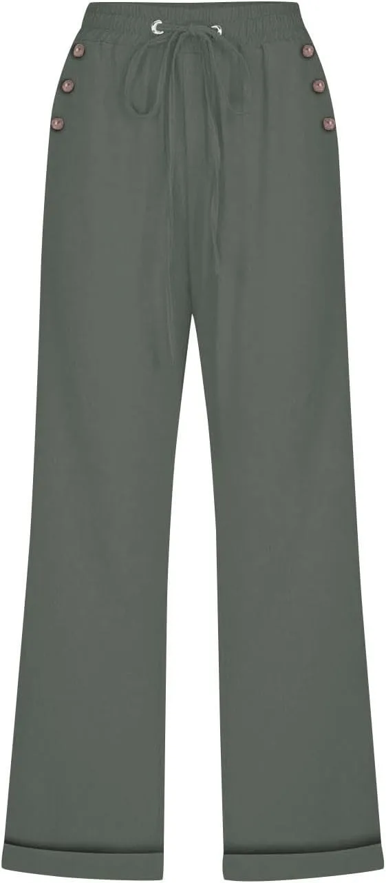 Linen Pants for Women 2025 Summer Casual Tie Knot Elastic High Waist Capri Pants Plus Size Wide Leg Lounge Capris