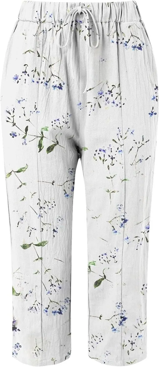 Linen Pants for Women 2025 Summer High Waist Elastic Straight Leg Lounge Pant Casual Loose Lightweight Beach Trousers
