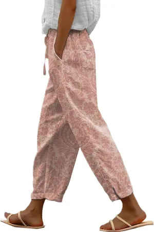 Linen Pants for Women 2025 Summer High Waist Elastic Straight Leg Lounge Pant Casual Loose Lightweight Beach Trousers