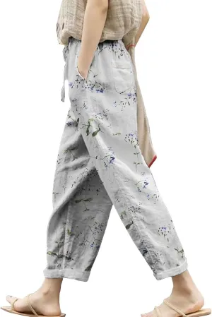 Linen Pants for Women 2025 Summer High Waist Elastic Straight Leg Lounge Pant Casual Loose Lightweight Beach Trousers