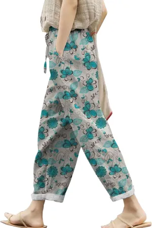 Linen Pants for Women 2025 Summer High Waist Elastic Straight Leg Lounge Pant Casual Loose Lightweight Beach Trousers