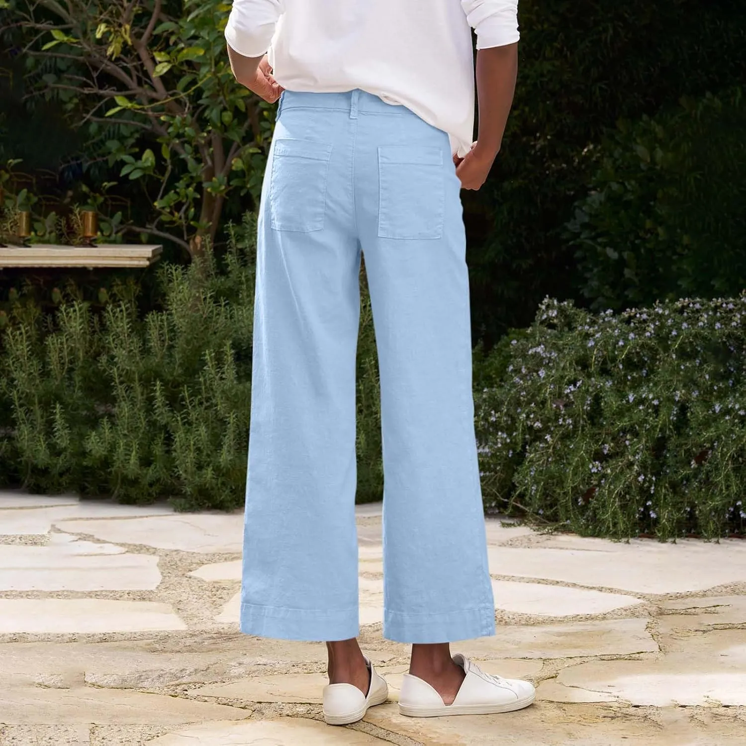 Linen Pants for Women, Linen Casual Pants Straight Leg Peasant Striped Side