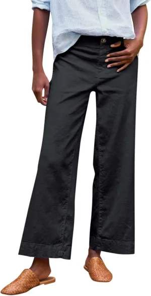 Linen Pants for Women, Straight Leg Peasant Pants Elastic Waist Linen Casual