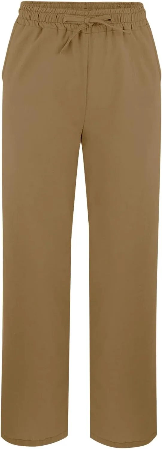 Linen Pants for Women Summer High Waist Elastic Gauze Pant Lightweight Comfy Lounge Straight Leg Pant Trousers