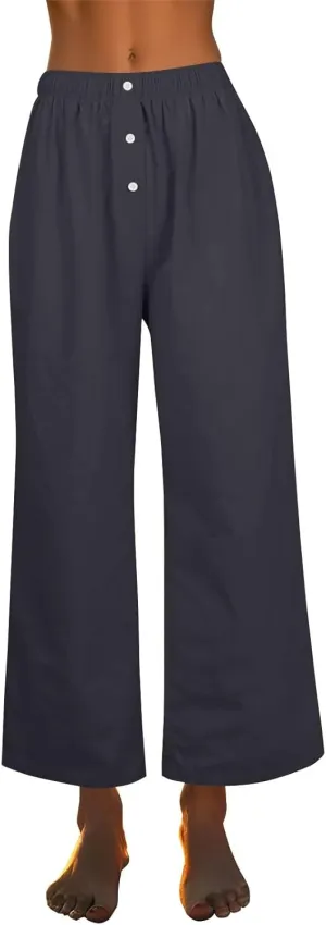 Linen Pants for Women Summer High Waisted Wide Leg Palazzo Pants Palazzo Pant Dressy Trouser with Pockets (S-2Xl)