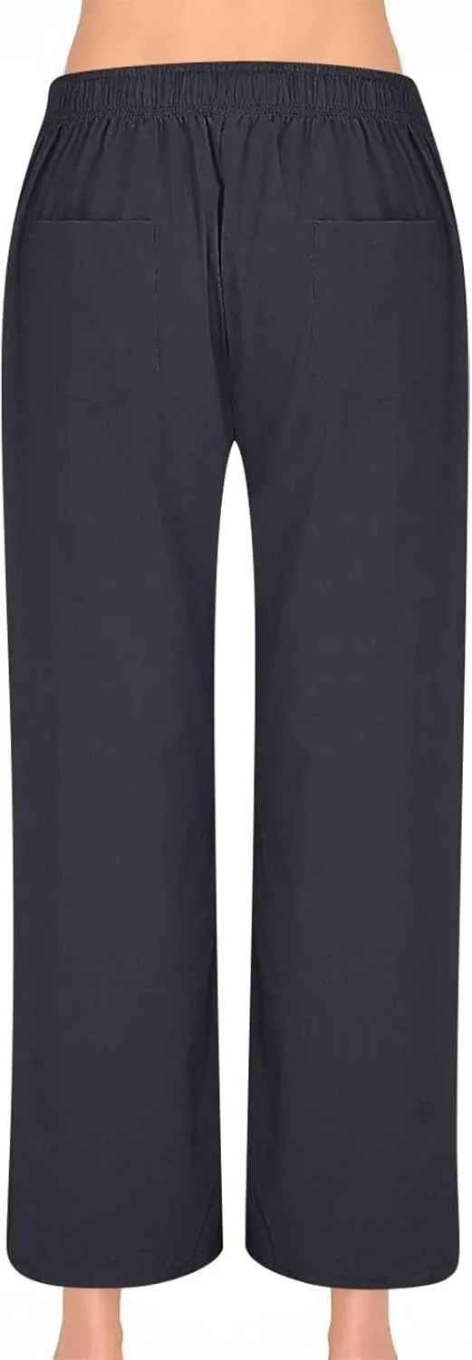 Linen Pants for Women Summer High Waisted Wide Leg Palazzo Pants Palazzo Pant Dressy Trouser with Pockets (S-2Xl)