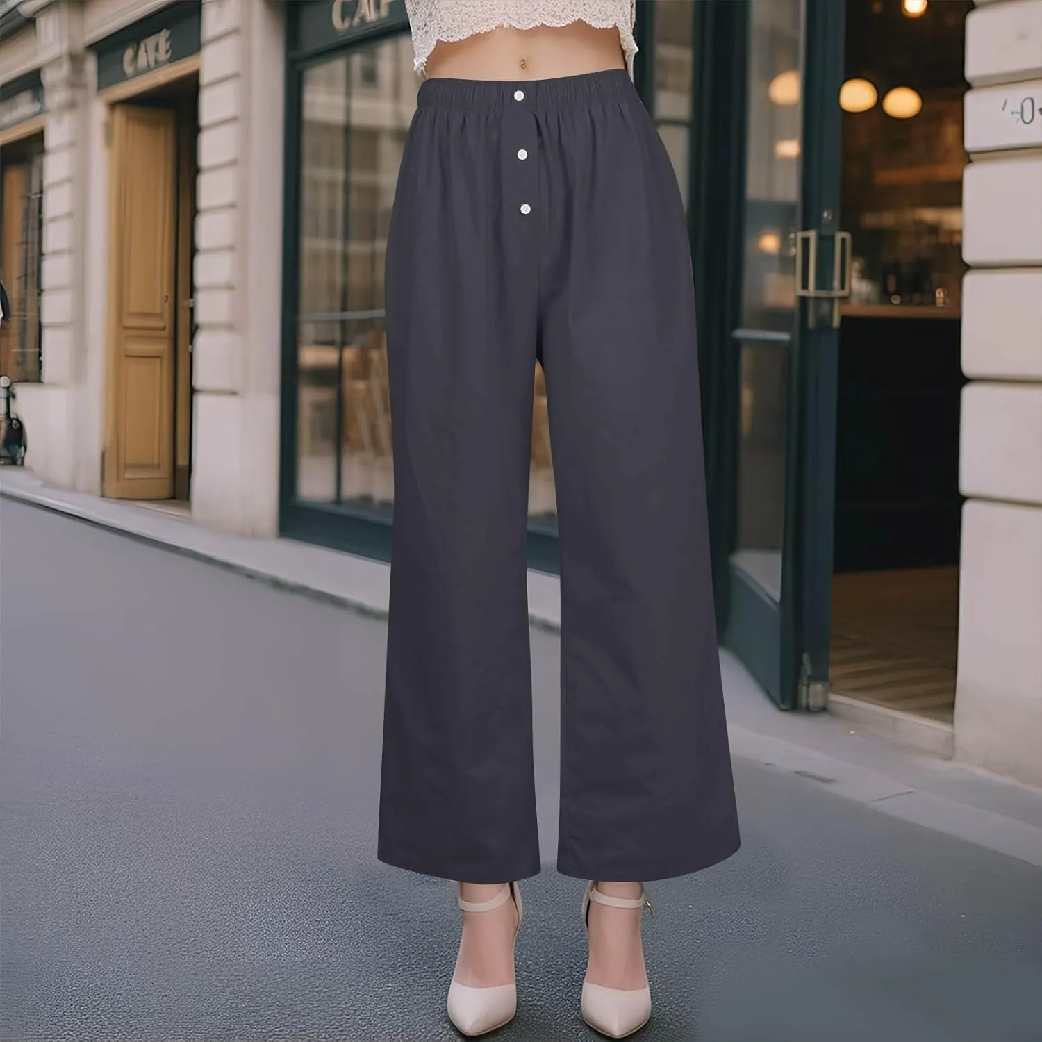 Linen Pants for Women Summer High Waisted Wide Leg Palazzo Pants Palazzo Pant Dressy Trouser with Pockets (S-2Xl)
