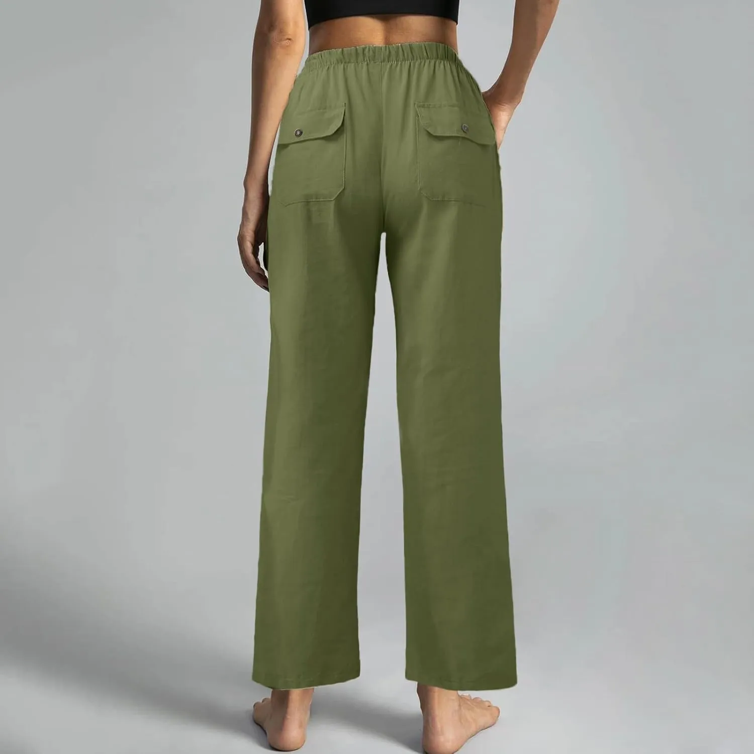 Linen Pants Women 2025 Casual Hight Waist Drawstring Joggers Plus Size Loose Wide Leg Baggy Summer Solid Linen Pants