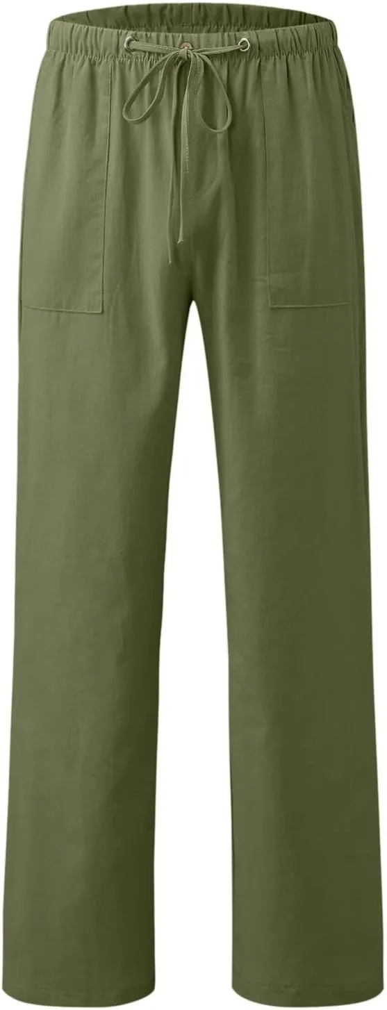 Linen Pants Women 2025 Casual Hight Waist Drawstring Joggers Plus Size Loose Wide Leg Baggy Summer Solid Linen Pants