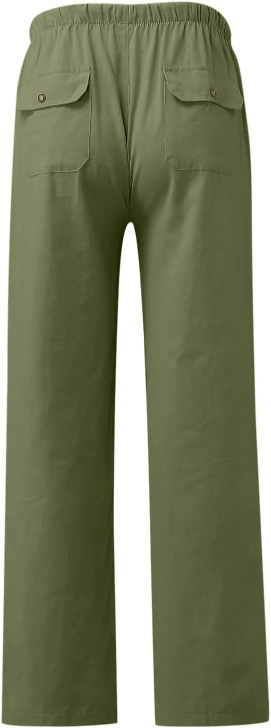 Linen Pants Women 2025 Casual Hight Waist Drawstring Joggers Plus Size Loose Wide Leg Baggy Summer Solid Linen Pants
