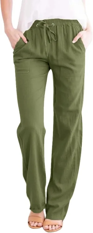 Linen Pants Women 2025 Casual Hight Waist Drawstring Joggers Plus Size Loose Wide Leg Baggy Summer Solid Linen Pants