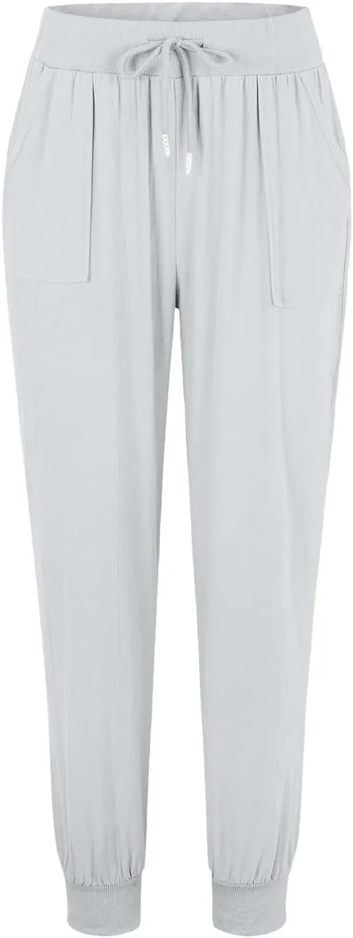 Linen Pants Women Ladies Loose Summer Casual Boho Straight Leg Solid Color High Waisted Linen Pants Plus Size Ankle Trousers