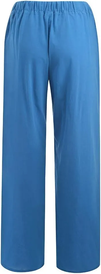 Linen Pants Women Summer Casual Wide Leg Palazzo Pants Baggy High Waisted Drawstring Lounge Trousers Beach Travel Outfits