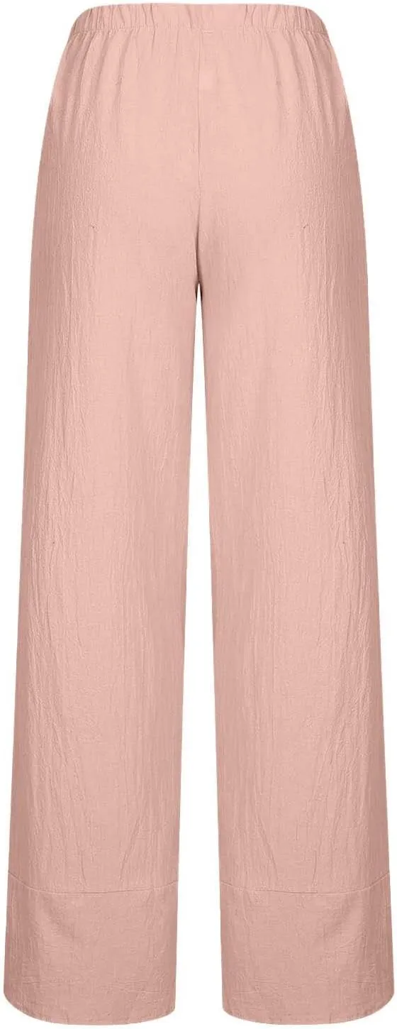 Linen Pants Women Summer Plus Size 2024 Capri Pants Loose Plain Cropped Trousers Stretchy Elastic Waist Lounge Pants