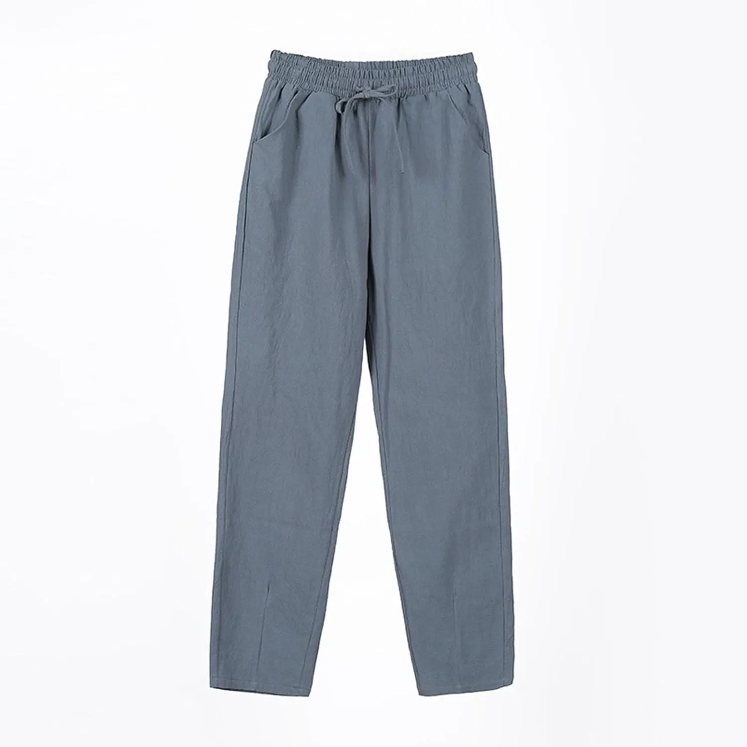 Linen Pants Women Wide Leg Palazzo Pants Drawstring Lounge Pants with Pockets High Elastic Waisted
