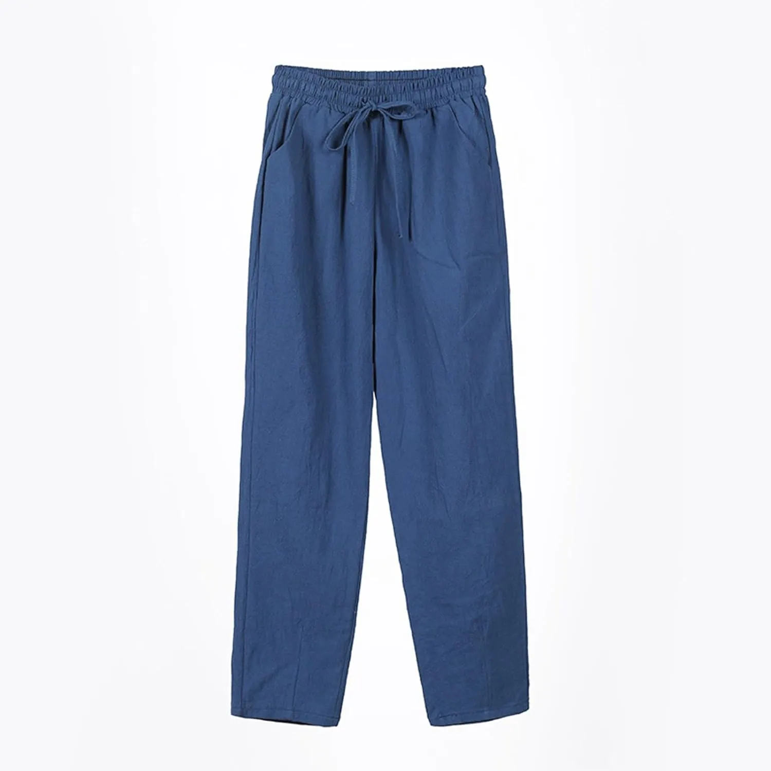 Linen Pants Women Wide Leg Palazzo Pants Drawstring Lounge Pants with Pockets High Elastic Waisted