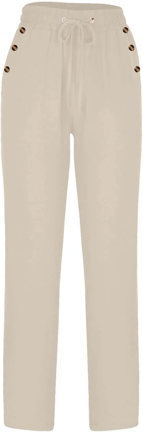 Lmdudan 2 Pc Linen Pants Women Cotton Linen Straight Leg Lightweight Pants 2025 Summer Beach Pants Women's Loose Fit Trousers