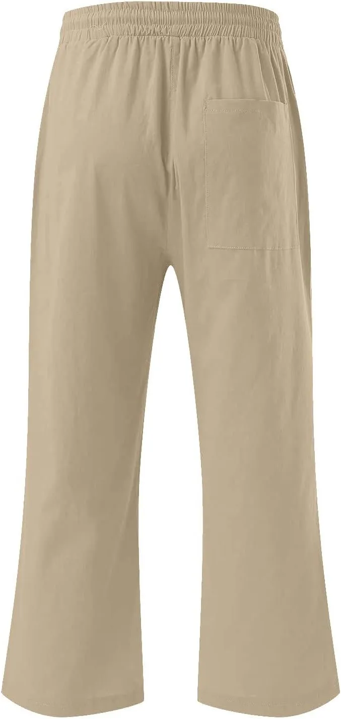 Lmdudan 2025 Capri Pants for Women Summer Linen Pants Drawstring Waisted Casual Wide Leg Trousers Cropped Pants with Pockets