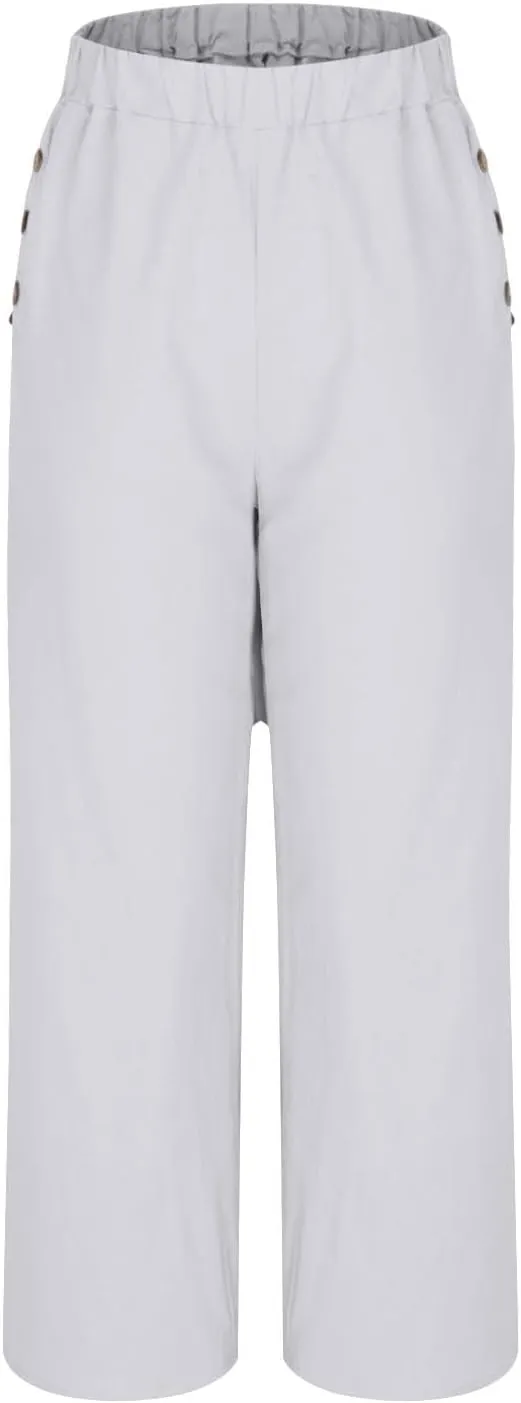 Lmdudan Cotton Linen Pants for Women 2025 Casual High Waist Wide Leg Palazzo Pants Summer Button Down Trousers with Pocket