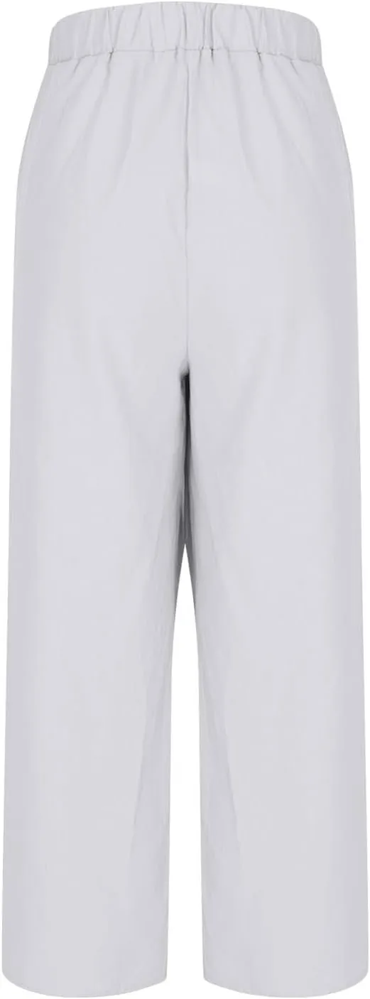 Lmdudan Cotton Linen Pants for Women 2025 Casual High Waist Wide Leg Palazzo Pants Summer Button Down Trousers with Pocket