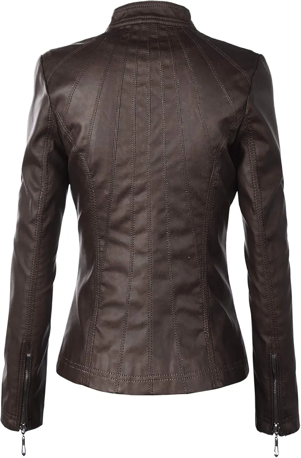Lock and Love Women's Faux Leather Moto Biker Jacket Coat with Removable or Non-Removable Hood
