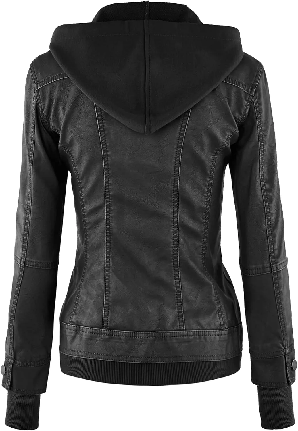 Lock and Love Women's Faux Leather Moto Biker Jacket Coat with Removable or Non-Removable Hood
