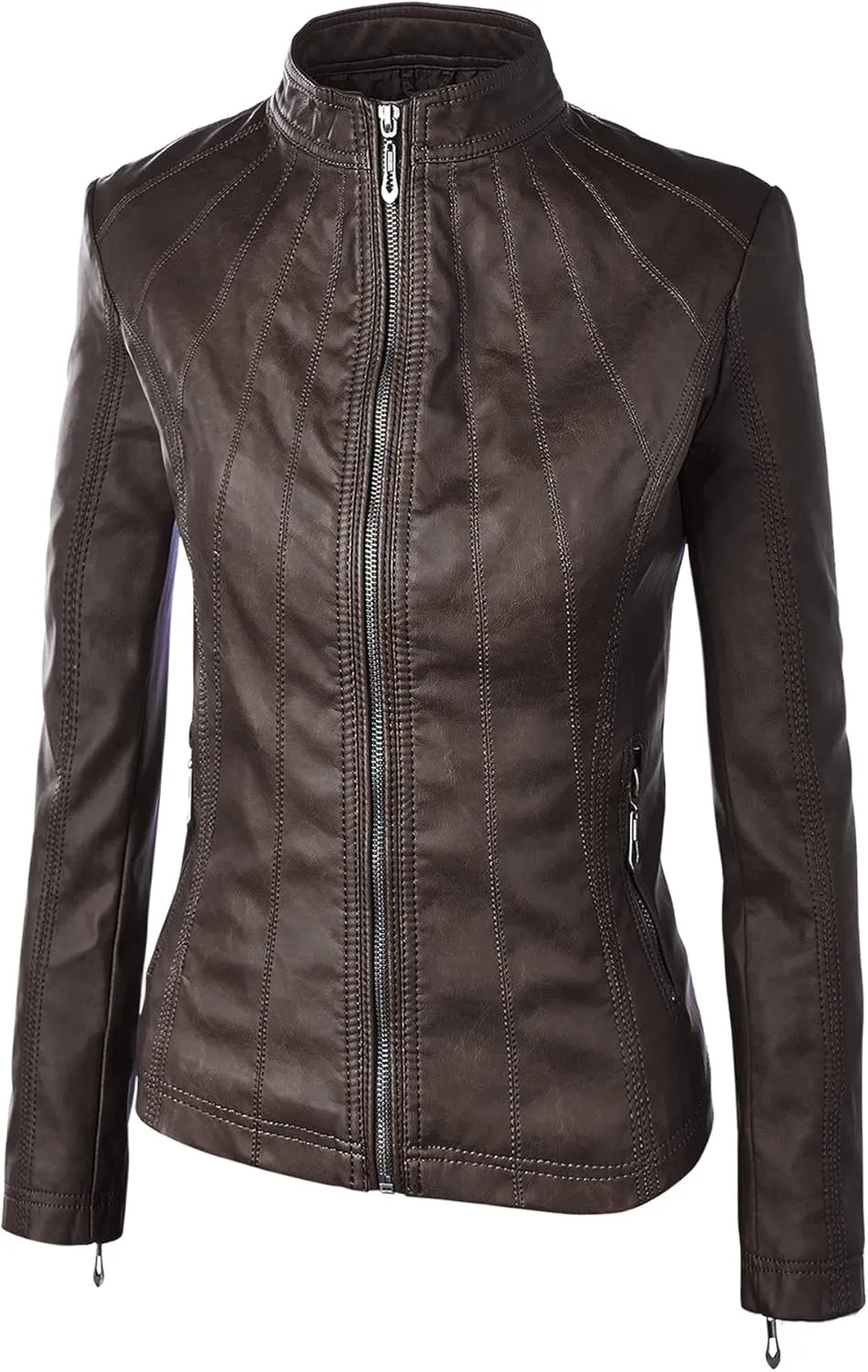 Lock and Love Women's Faux Leather Moto Biker Jacket Coat with Removable or Non-Removable Hood