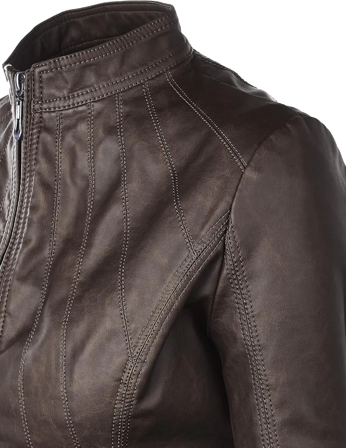 Lock and Love Women's Faux Leather Moto Biker Jacket Coat with Removable or Non-Removable Hood