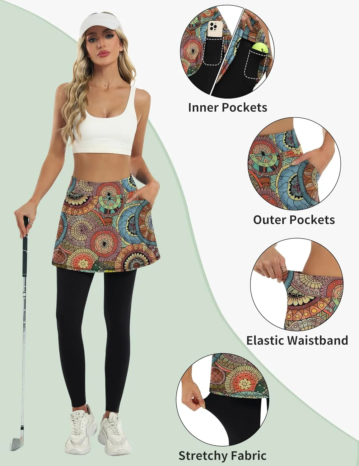 LouKeith Skirted Leggings for Women Athletic Skirt with Leggings Yoga Running Golf Tennis Skirts with 4 Pockets