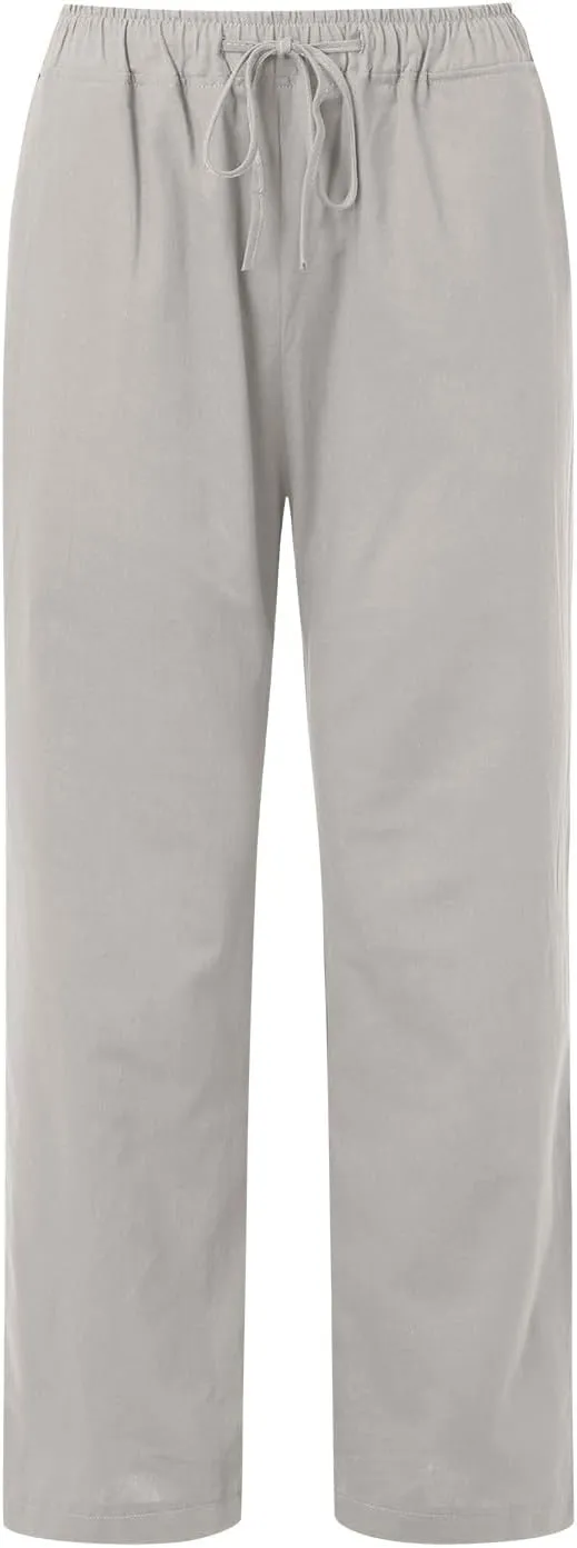 Lounge Linen Pants Women Baggy Casual Summer Solid Color Straight Leg Beach High Waist Linen Pants Comfy Lounge Trousers