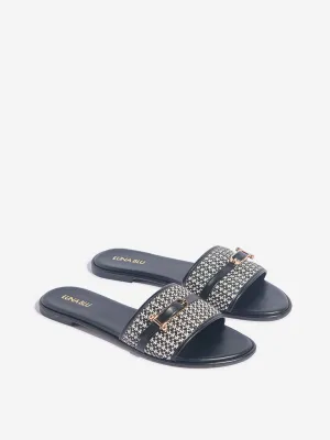 LUNA BLU Black Jute-Textured Slides