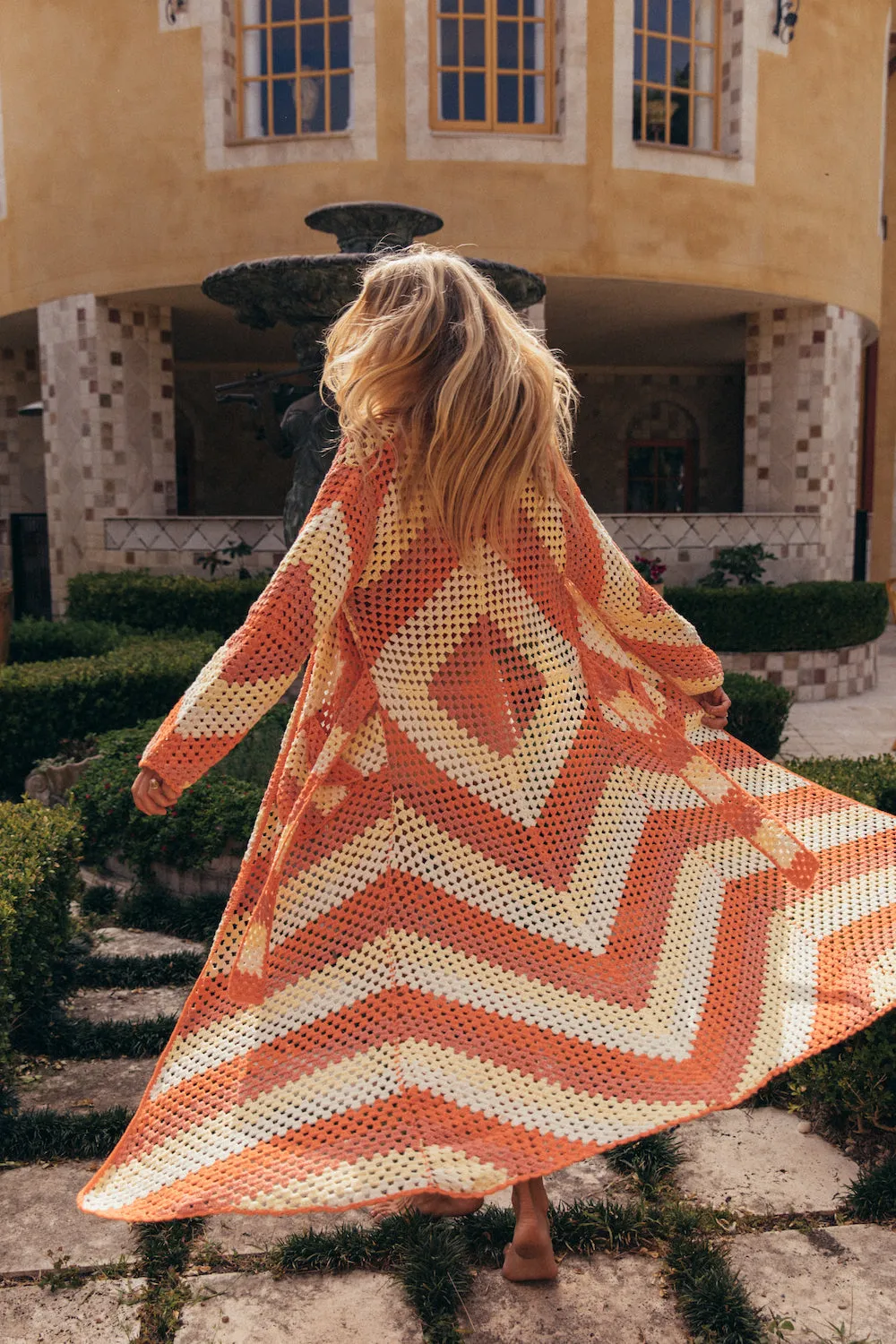 Magic Carpet Ride Crochet Coat Long - Sorbet