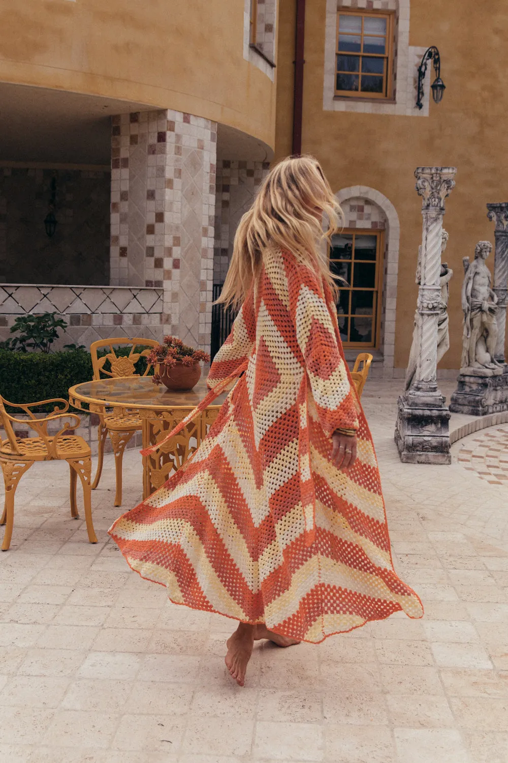 Magic Carpet Ride Crochet Coat Long - Sorbet