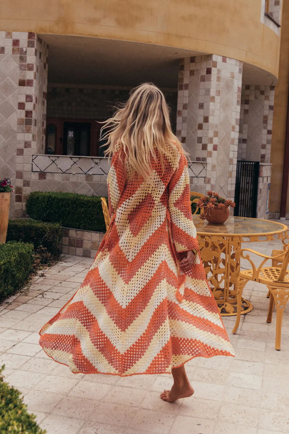 Magic Carpet Ride Crochet Coat Long - Sorbet
