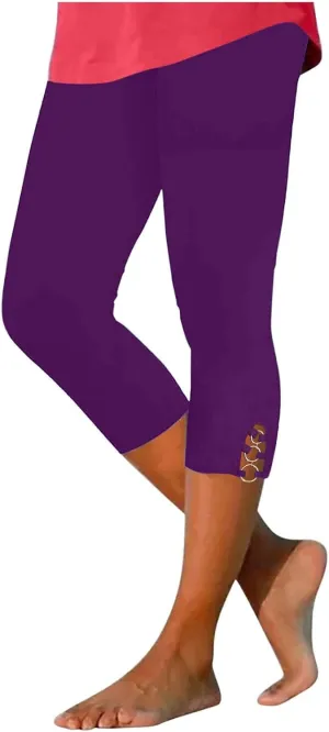 maisdgop Women's Capri Pants Tummy Control Knee Length Yoga Leggings Casual Sexy Solid Cutout High Waisted Cropped Pant