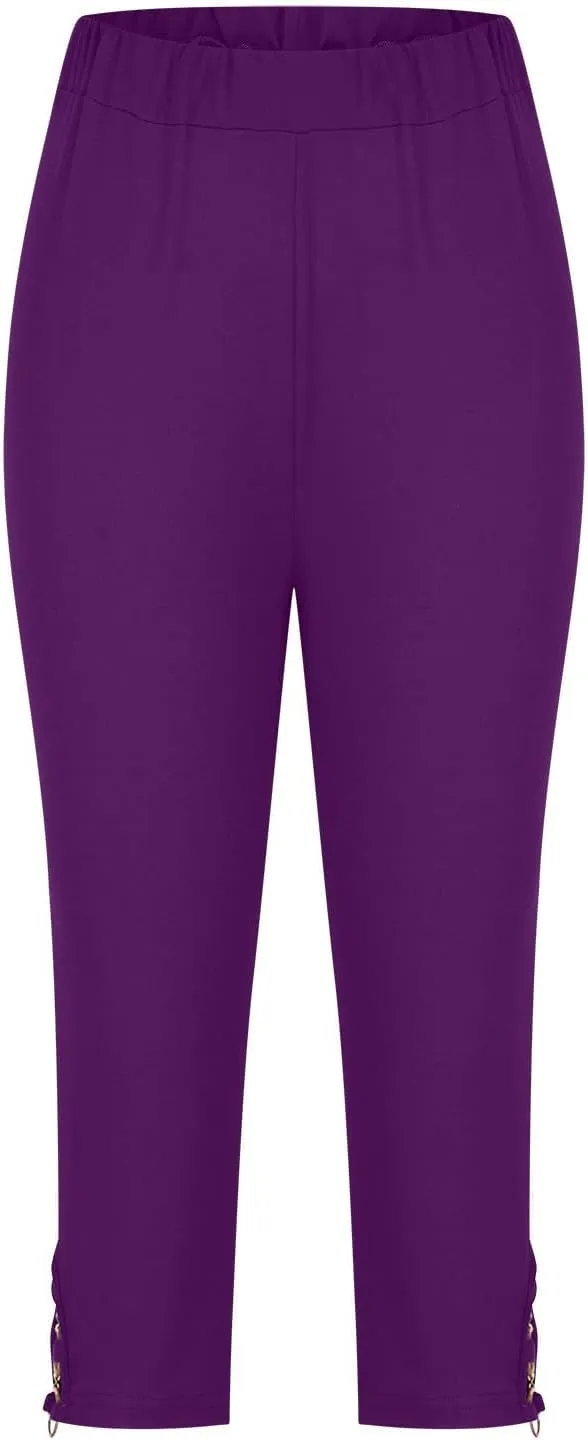 maisdgop Women's Capri Pants Tummy Control Knee Length Yoga Leggings Casual Sexy Solid Cutout High Waisted Cropped Pant