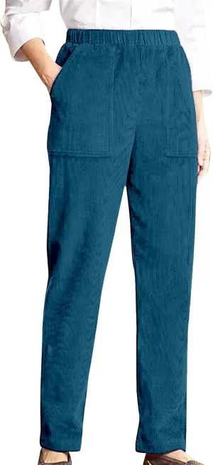 MCILLO Ladies Corduroy Pants Women Elastic High Waist Straight Leg Slacks Casual Trousers with Pocket
