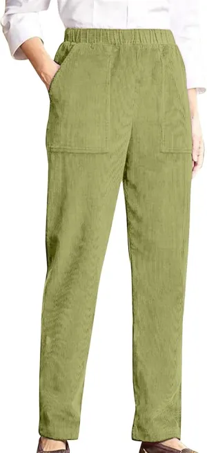 MCILLO Ladies Corduroy Pants Women Elastic High Waist Straight Leg Slacks Casual Trousers with Pocket