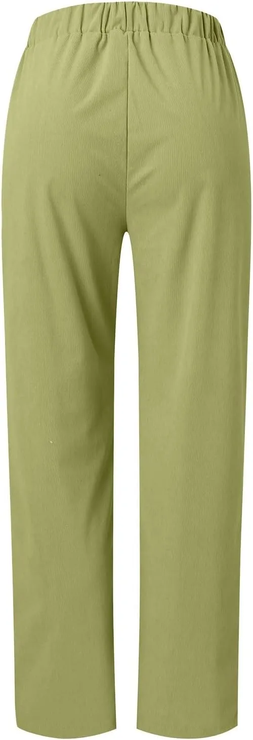 MCILLO Ladies Corduroy Pants Women Elastic High Waist Straight Leg Slacks Casual Trousers with Pocket