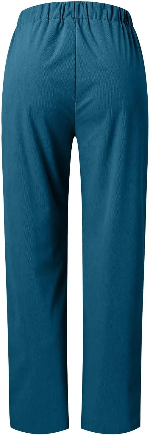 MCILLO Ladies Corduroy Pants Women Elastic High Waist Straight Leg Slacks Casual Trousers with Pocket