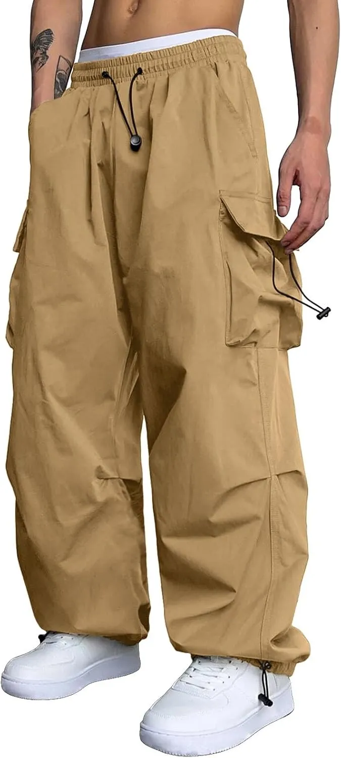 Men Cargo Pant Casual Work Pant Elastic Waist Loose Fit Combat Harem Joggers with Pockets